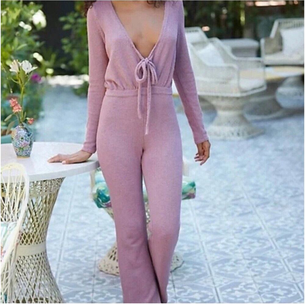 NWT Free People Beach Lindsay Sweater Jumpsuit Size Small $108 Lilac LOUNGE